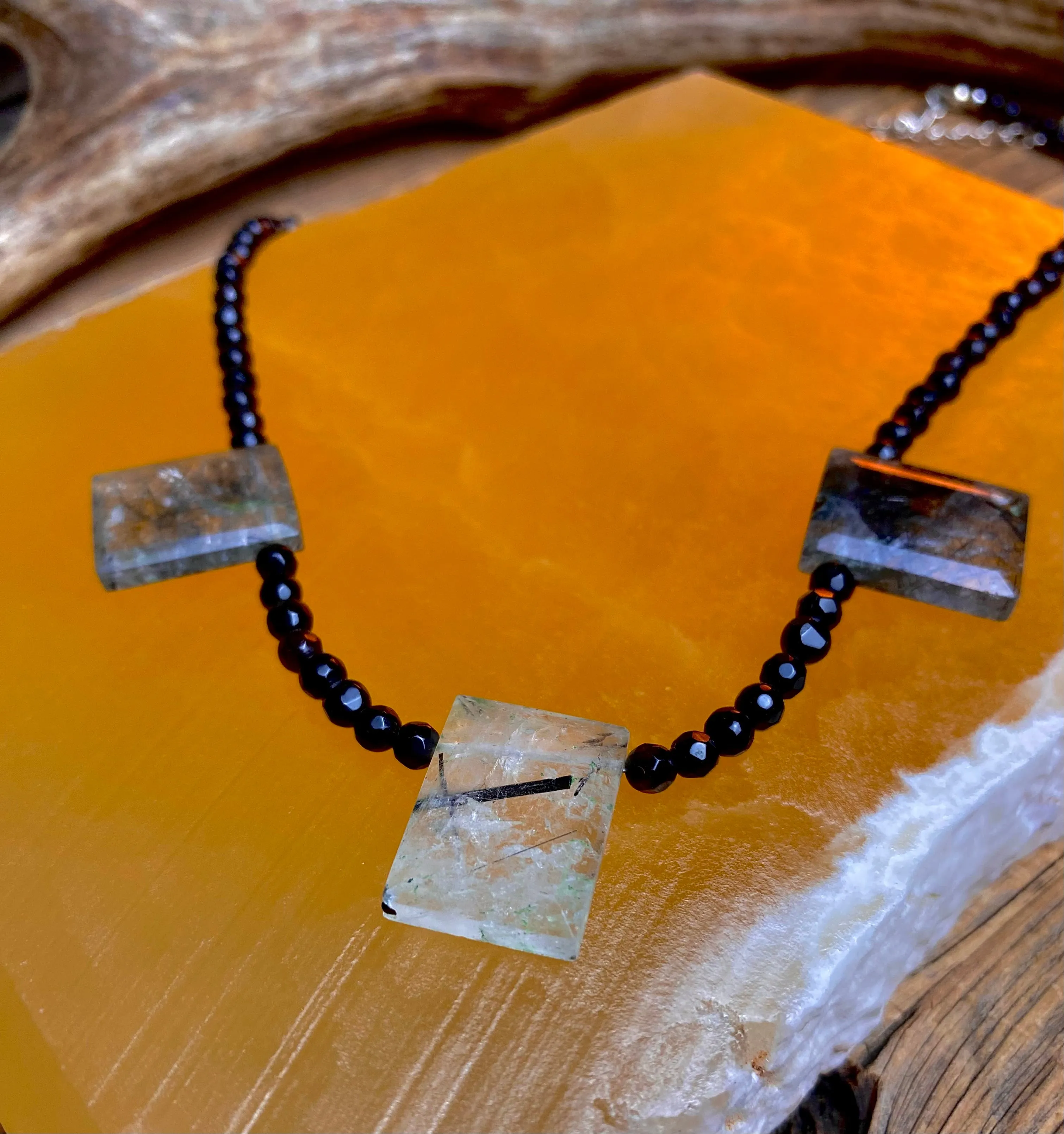 Tourmalinated Quartz & Black Spinel Necklace
