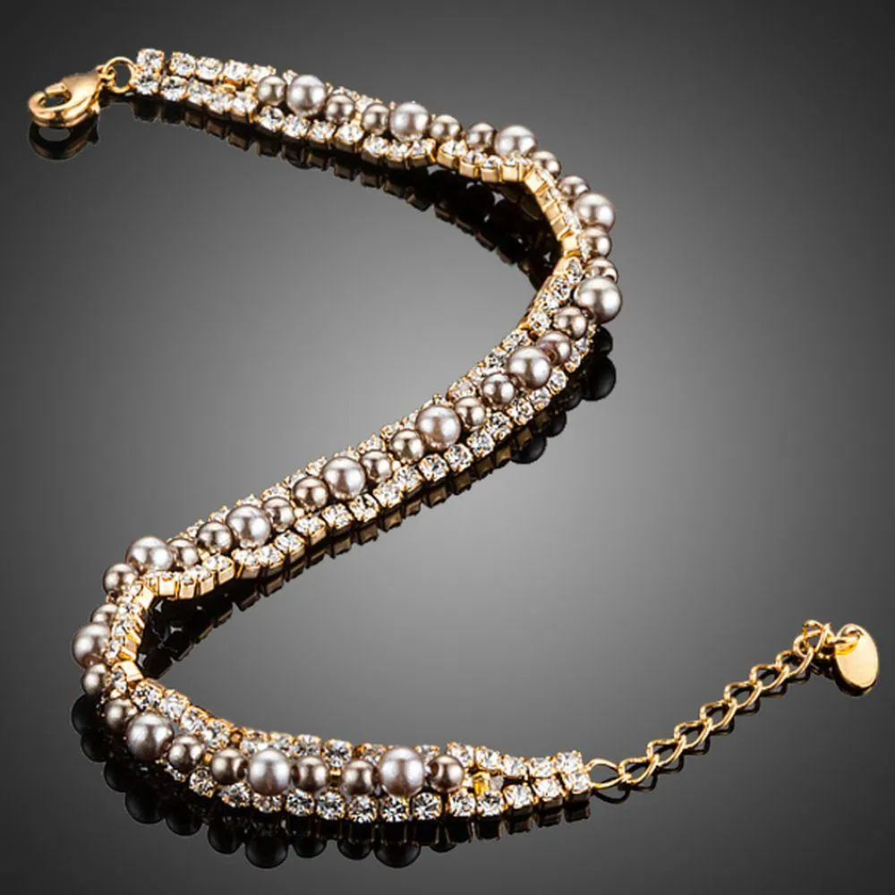 Two Rows Micro CZ Stones With Beads Bracelet