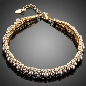 Two Rows Micro CZ Stones With Beads Bracelet
