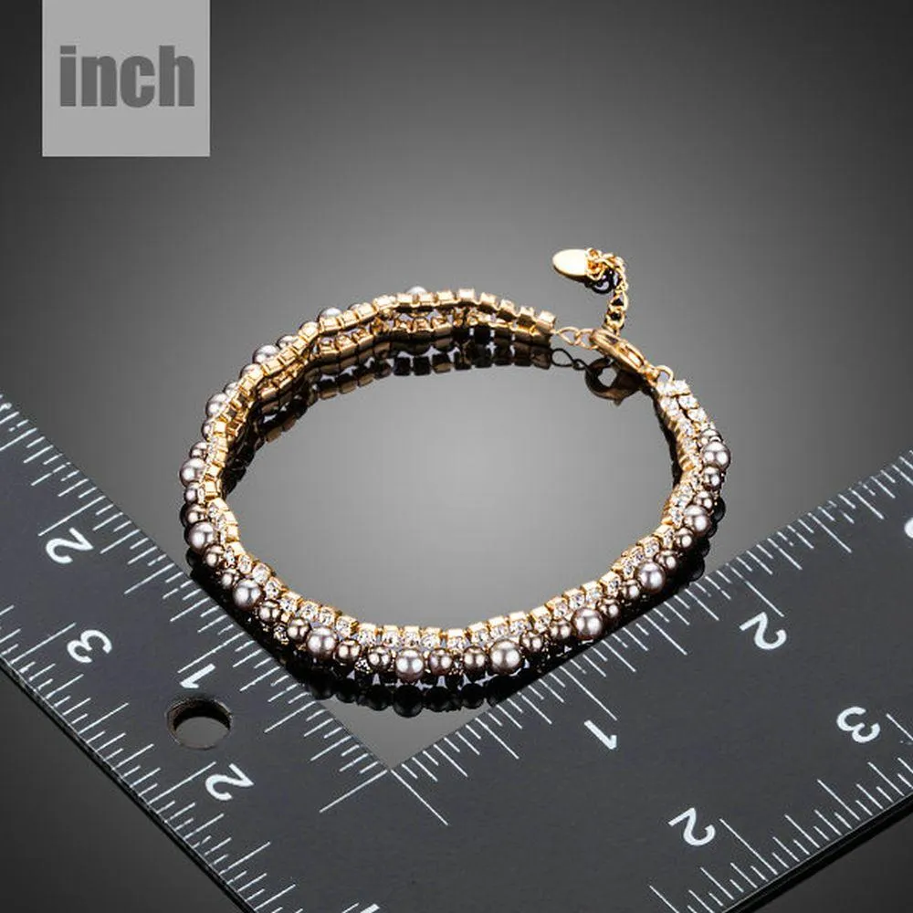 Two Rows Micro CZ Stones With Beads Bracelet