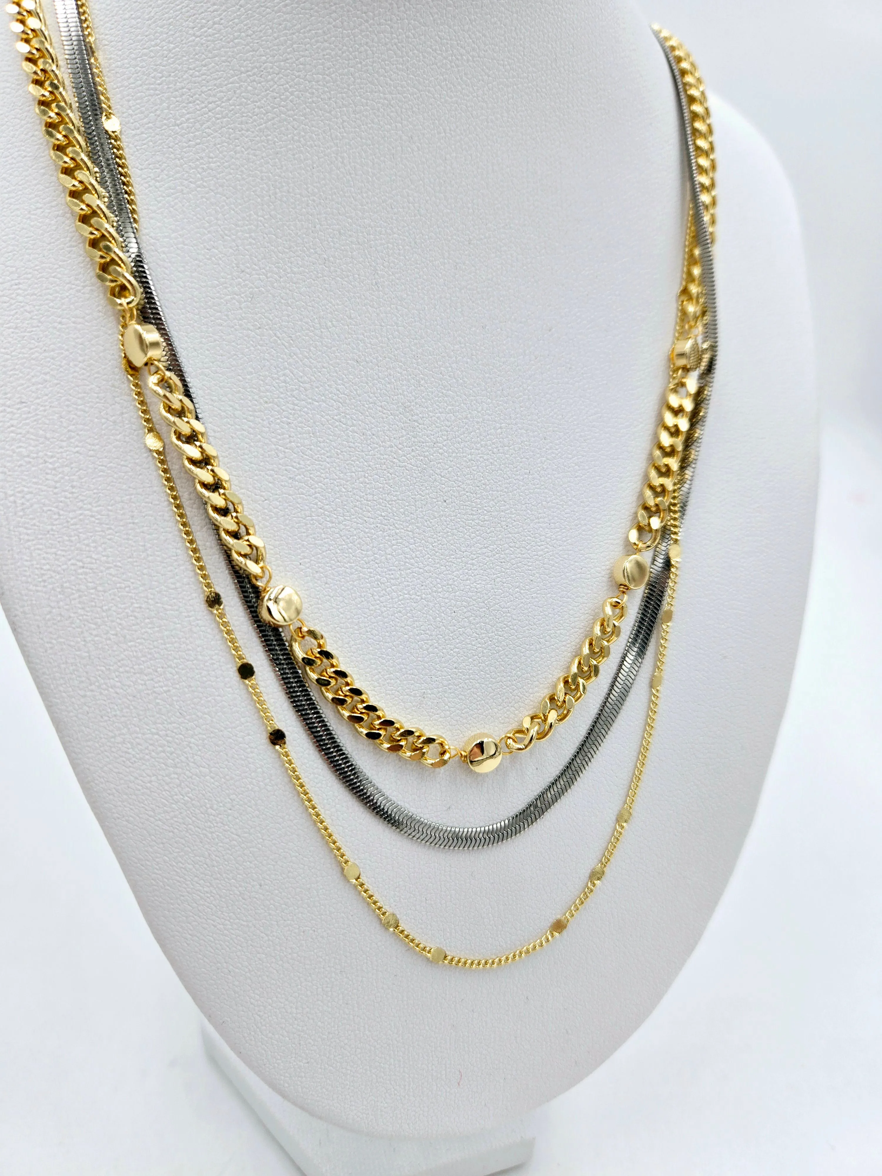 Two Tone 3 Chain Necklace