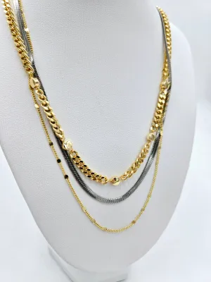 Two Tone 3 Chain Necklace