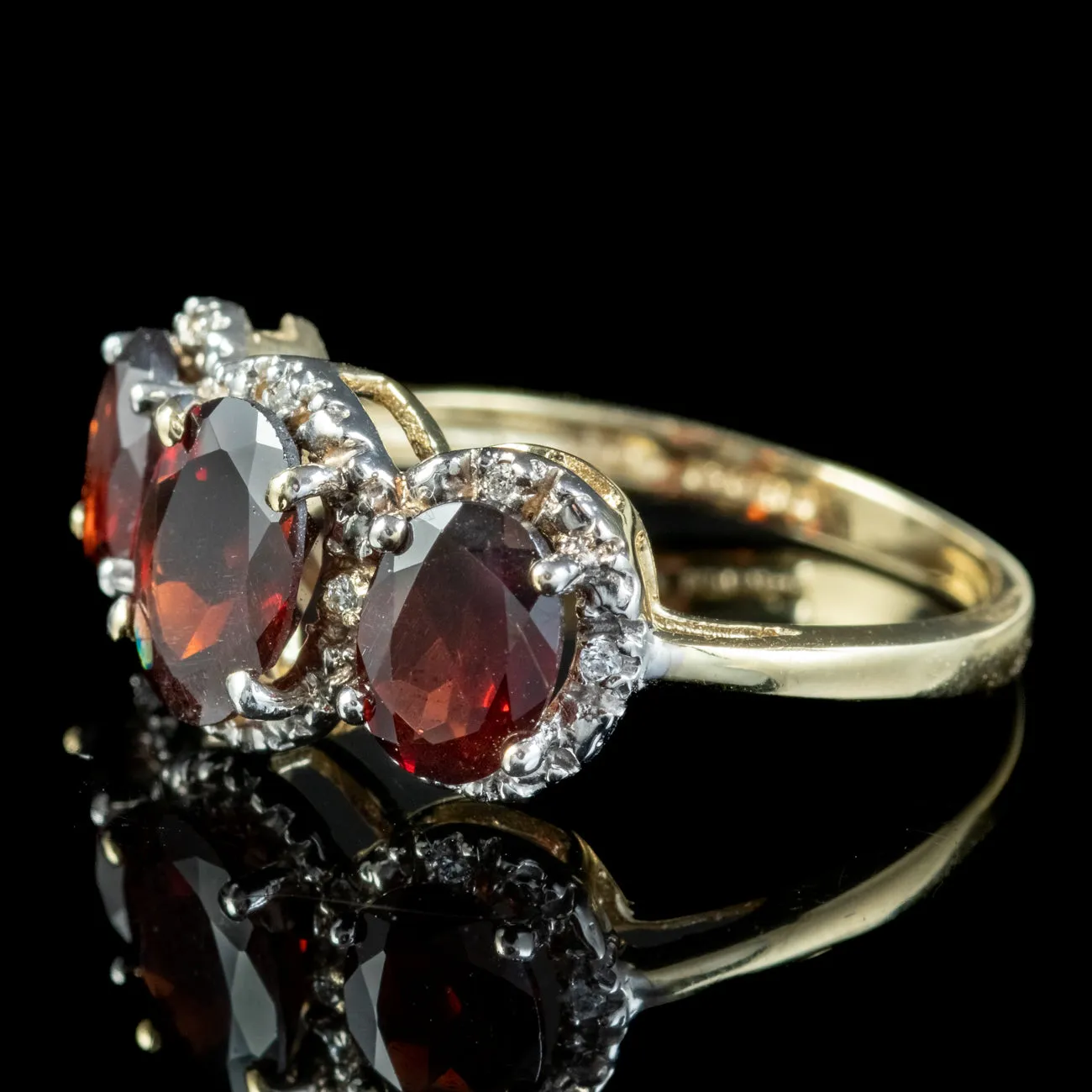 Victorian Style Garnet Diamond Trilogy Ring 2.6ct Garnet