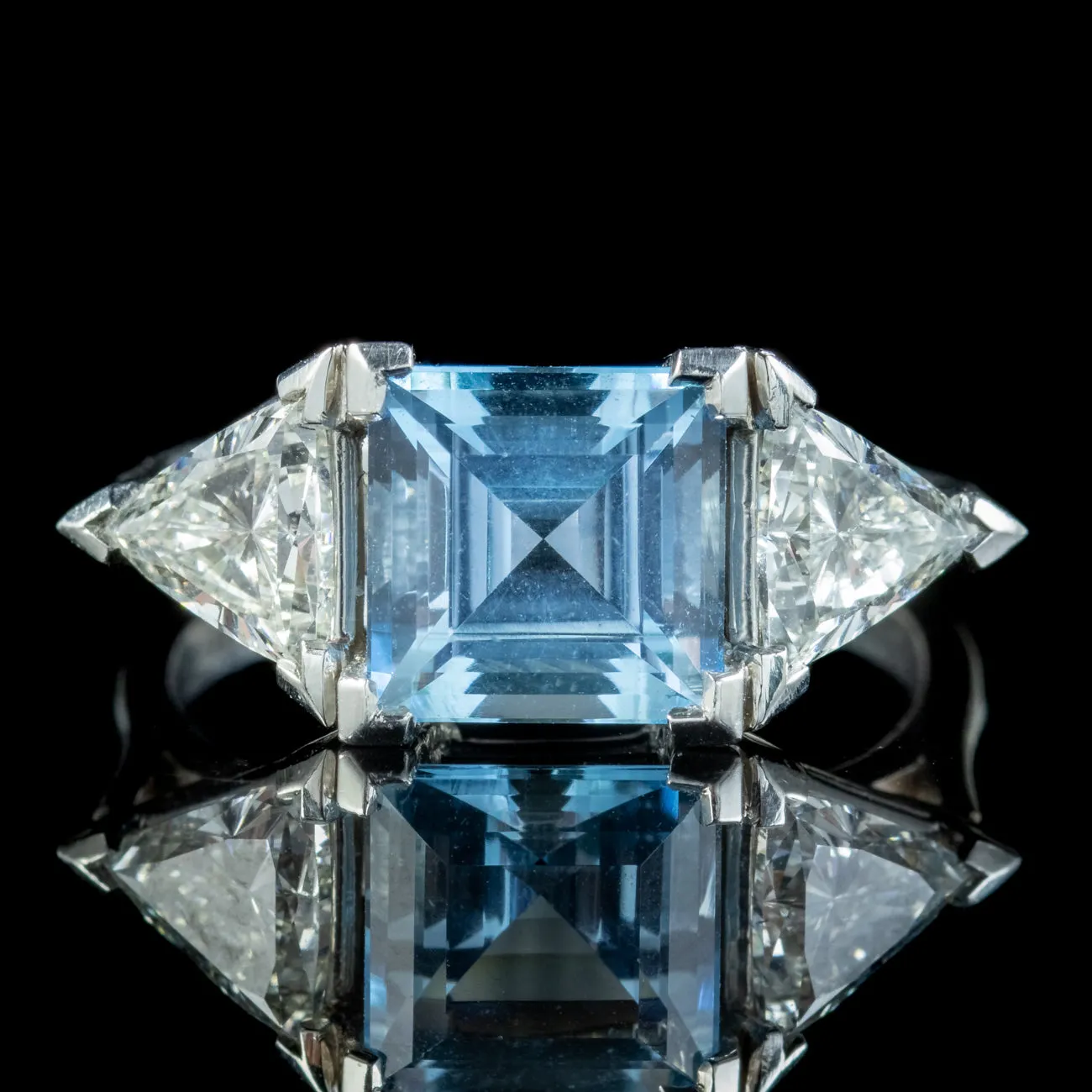 Vintage Aquamarine Diamond Trilogy Ring 3ct Aqua
