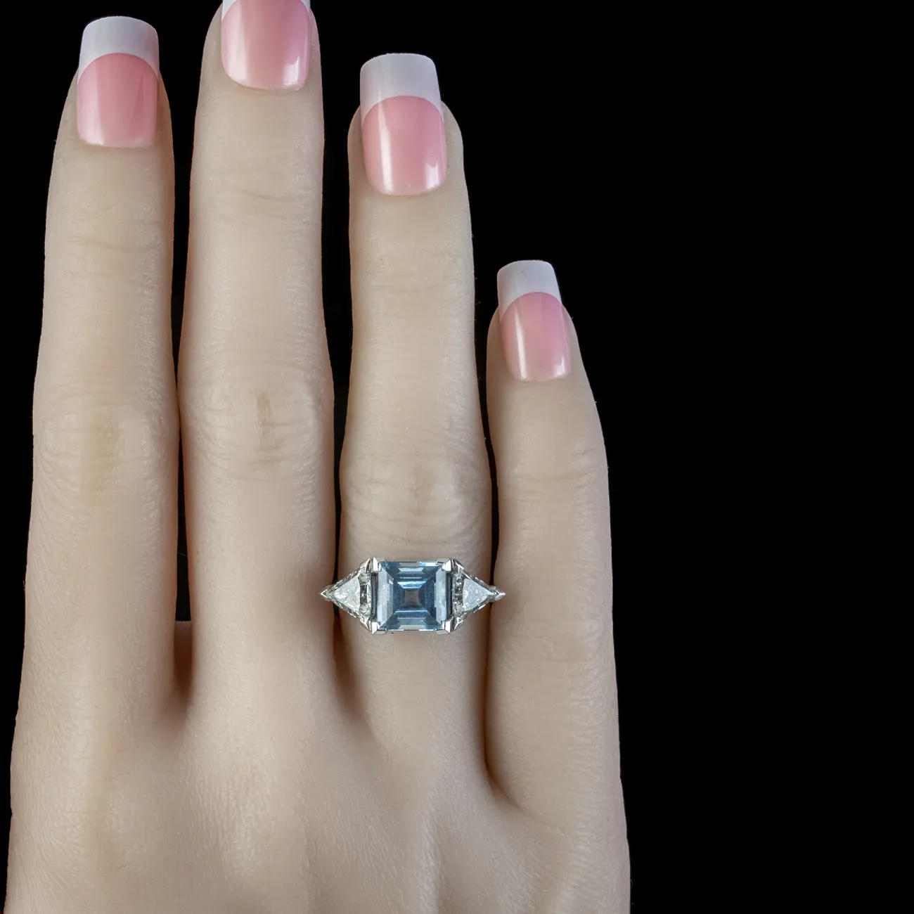 Vintage Aquamarine Diamond Trilogy Ring 3ct Aqua