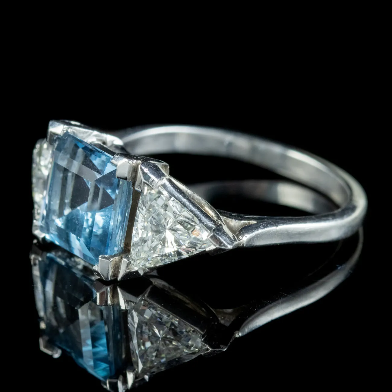 Vintage Aquamarine Diamond Trilogy Ring 3ct Aqua