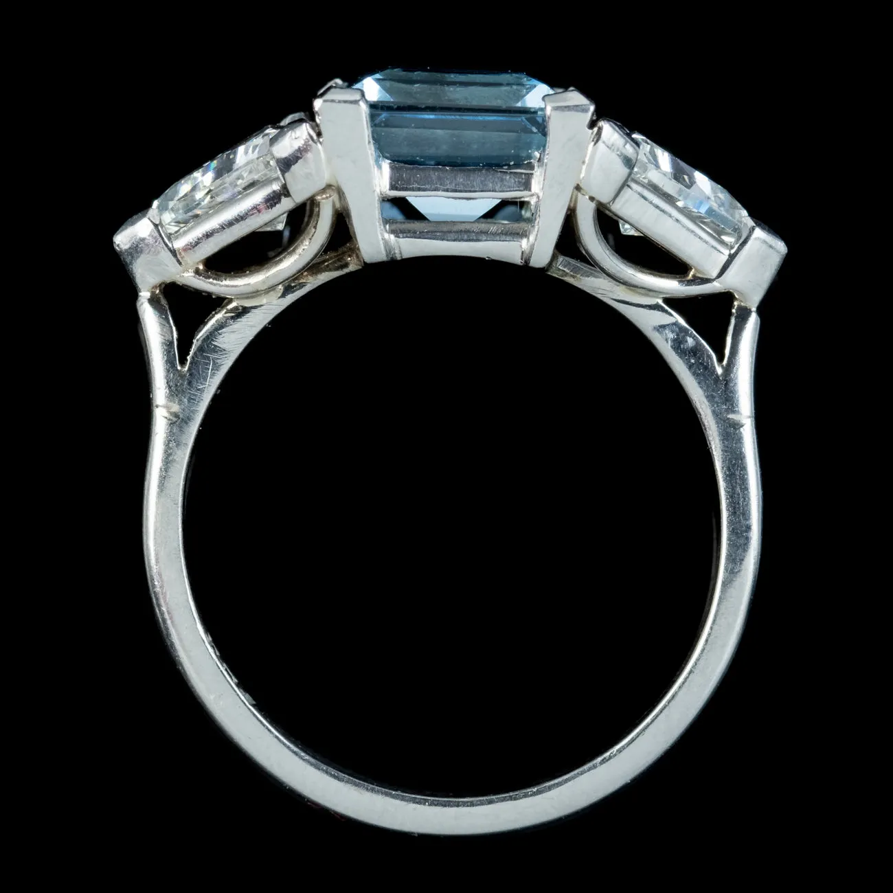 Vintage Aquamarine Diamond Trilogy Ring 3ct Aqua