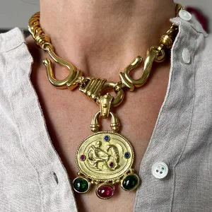Vintage Colored Stone & Chain Necklace