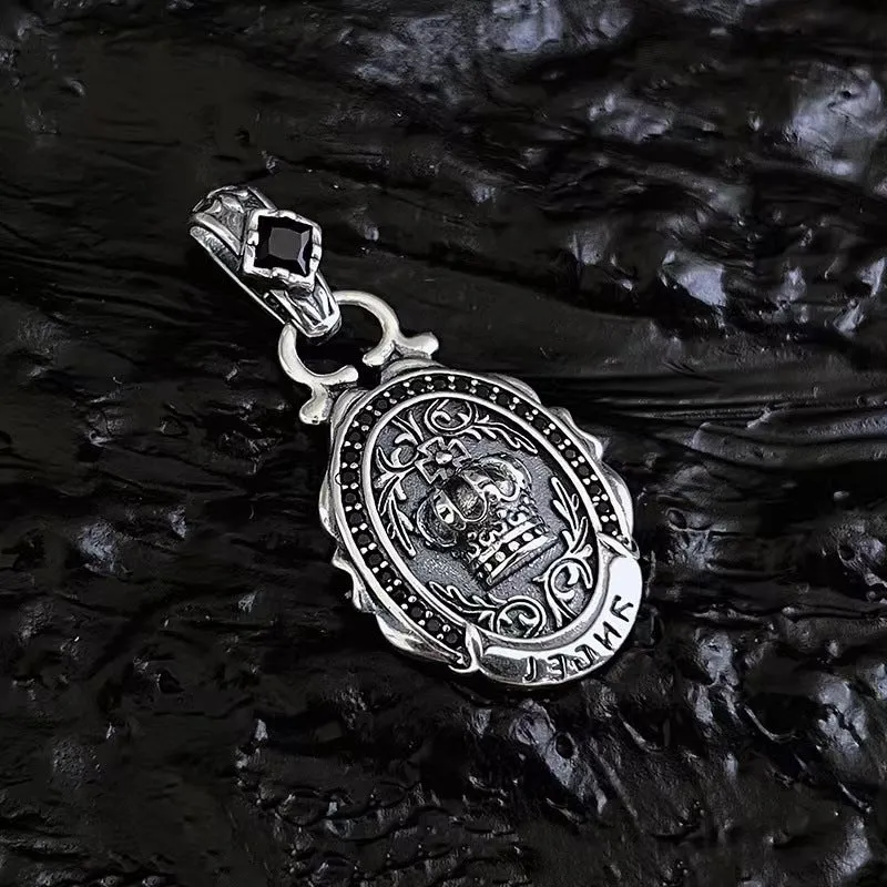 Vintage Crown Oval - Gothic Silver Necklace by The Nevermore