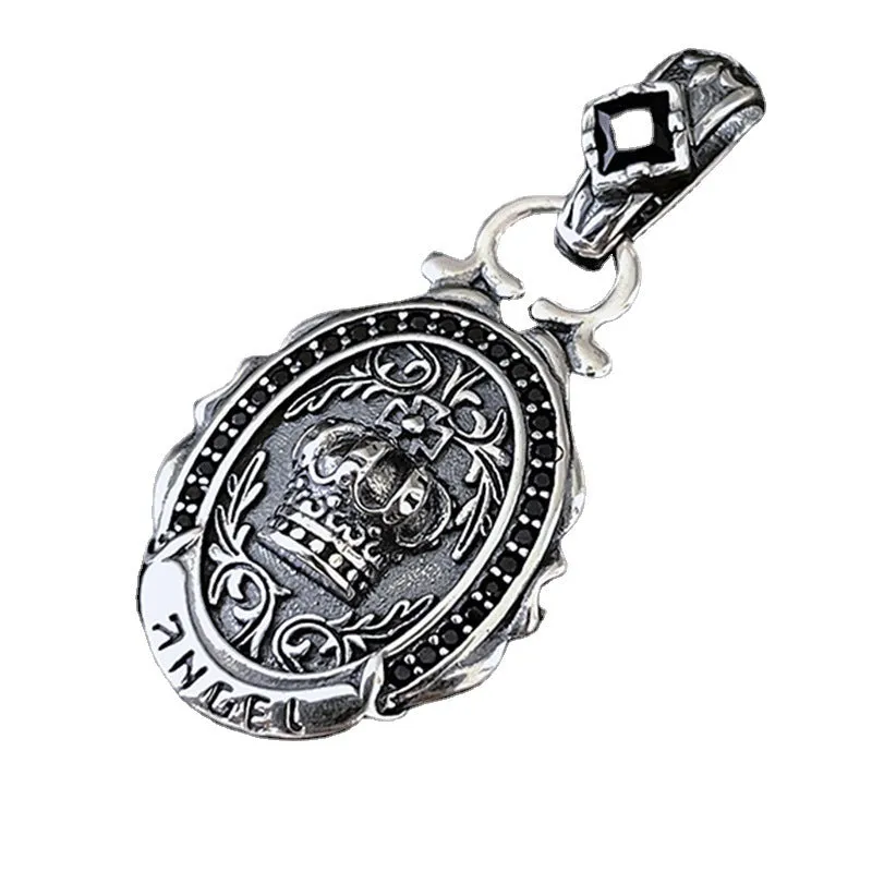 Vintage Crown Oval - Gothic Silver Necklace by The Nevermore