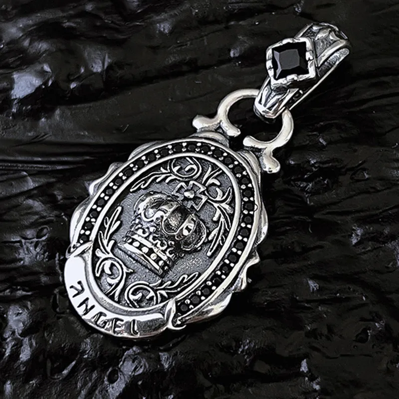 Vintage Crown Oval - Gothic Silver Necklace by The Nevermore