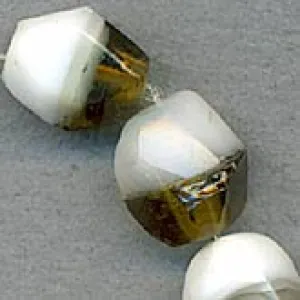 Vintage Duotone 6 sided oval shaped glass beads. 11x9mm.Pkg of 10. b11-bw-0784