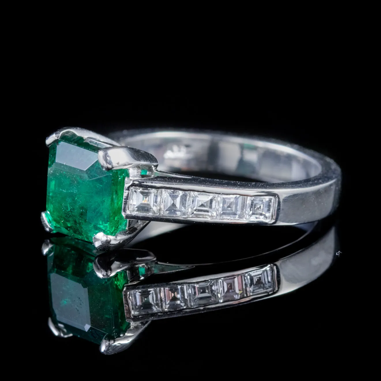 Vintage Emerald Diamond Ring Platinum 2.27Ct Emerald 0.80Ct Diamond Dated 1956