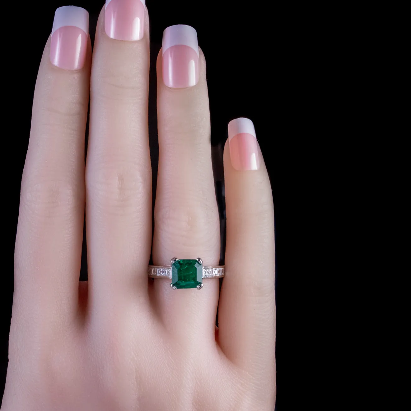 Vintage Emerald Diamond Ring Platinum 2.27Ct Emerald 0.80Ct Diamond Dated 1956