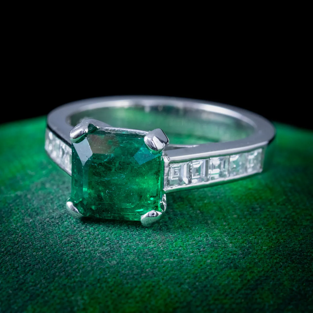 Vintage Emerald Diamond Ring Platinum 2.27Ct Emerald 0.80Ct Diamond Dated 1956
