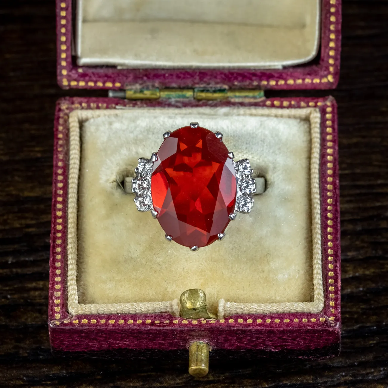 Vintage Fire Opal Diamond Ring 4.52ct Natural Opal With Cert