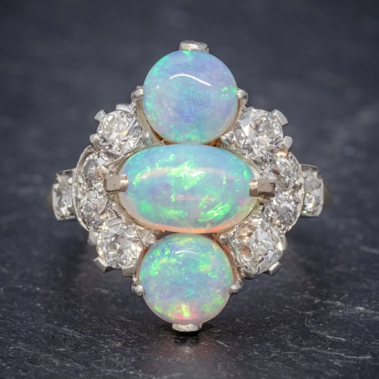 Vintage Opal Cluster Ring 14Ct Gold Platinum 5Ct Opal Circa 1930