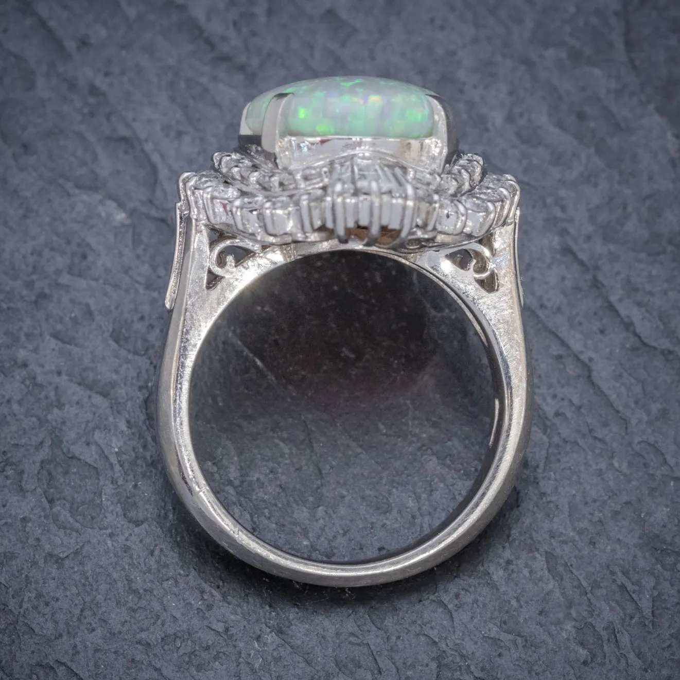 Vintage Opal Cluster Ring Platinum 6Ct Opal