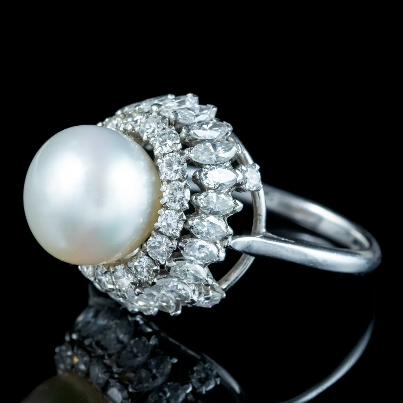 Vintage Pearl Diamond Boule Cocktail Ring 3ct Diamond