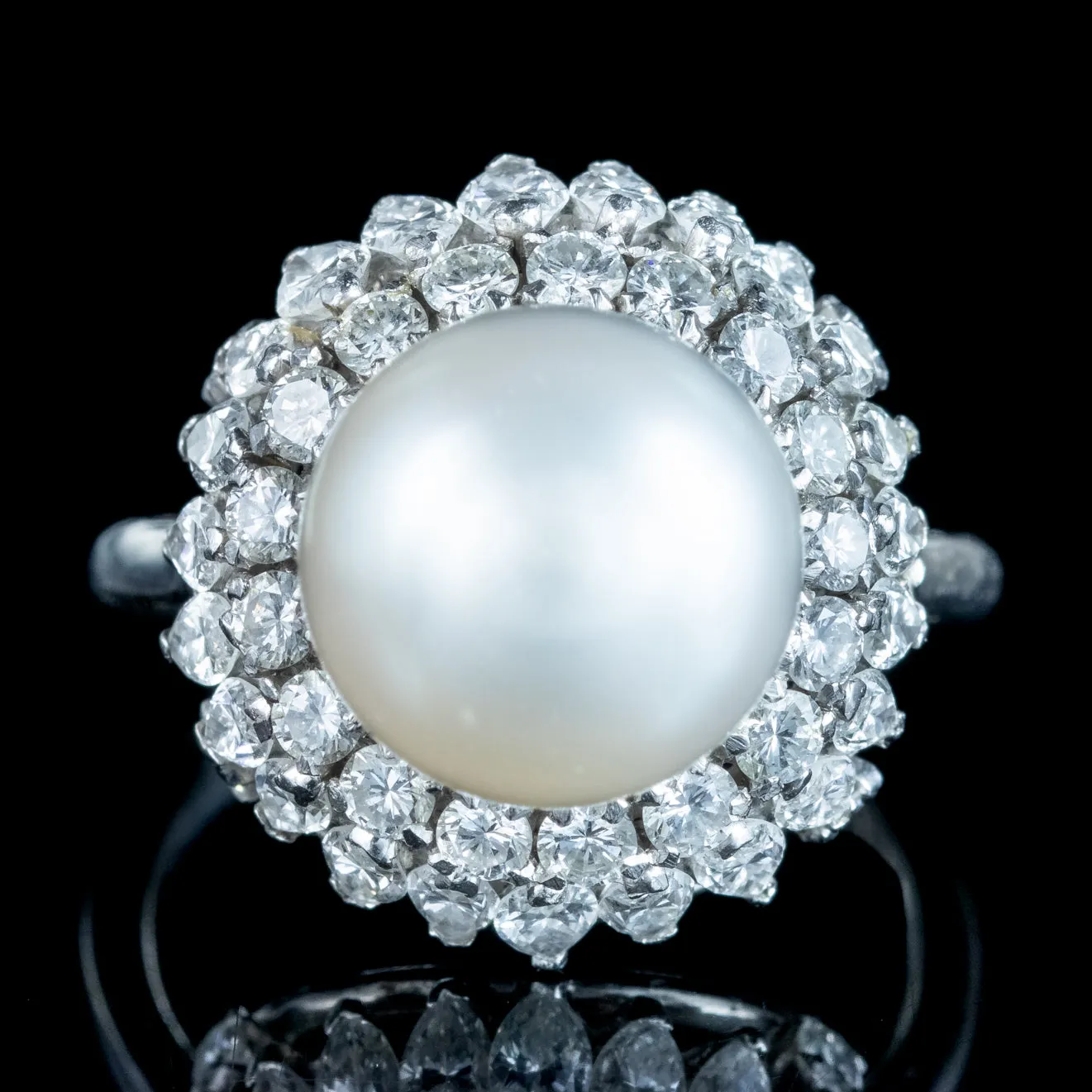 Vintage Pearl Diamond Boule Cocktail Ring 3ct Diamond