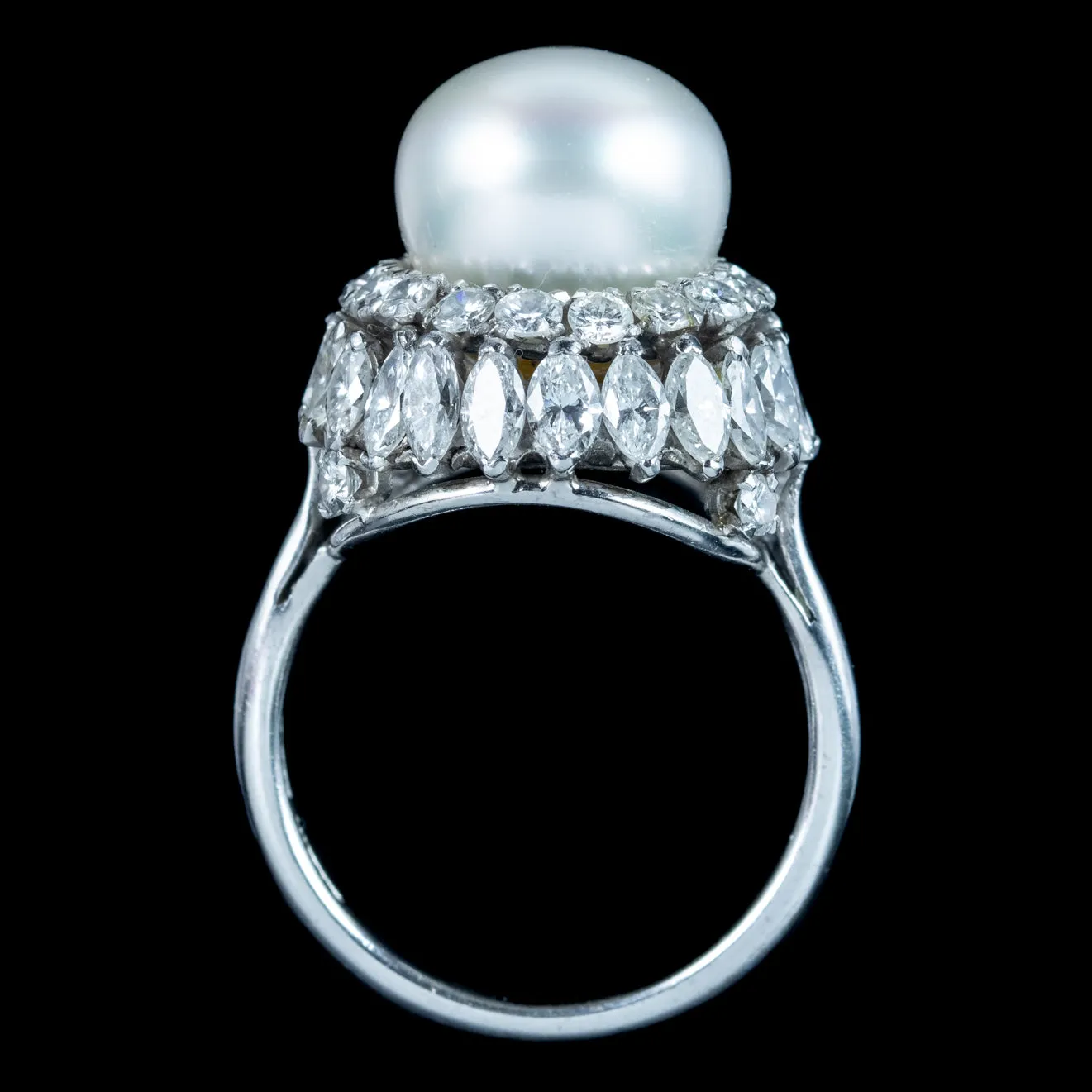 Vintage Pearl Diamond Boule Cocktail Ring 3ct Diamond