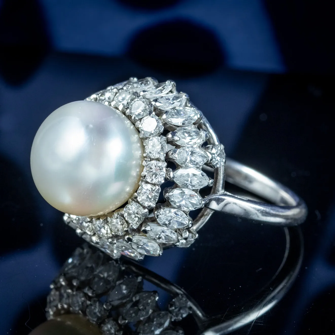 Vintage Pearl Diamond Boule Cocktail Ring 3ct Diamond