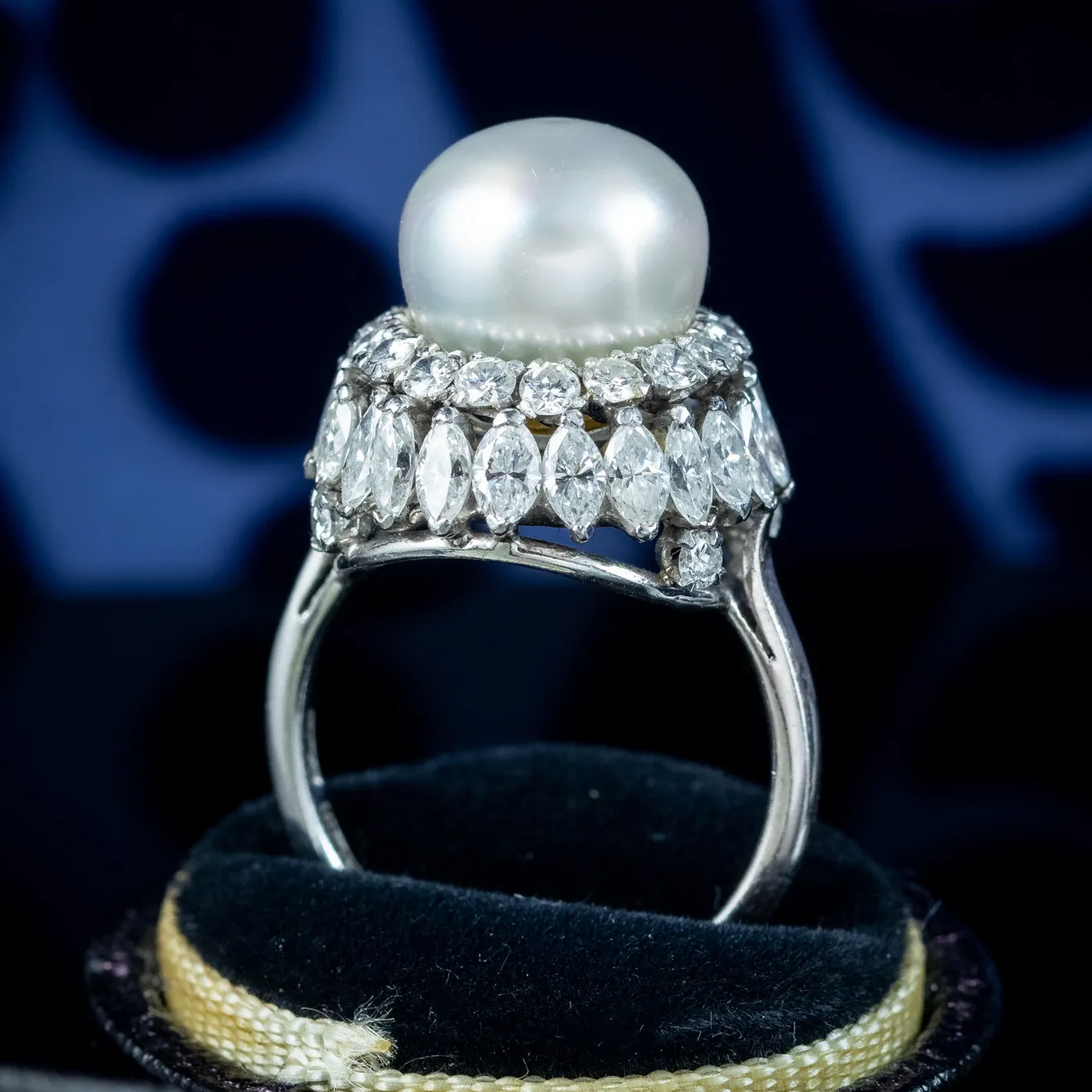 Vintage Pearl Diamond Boule Cocktail Ring 3ct Diamond
