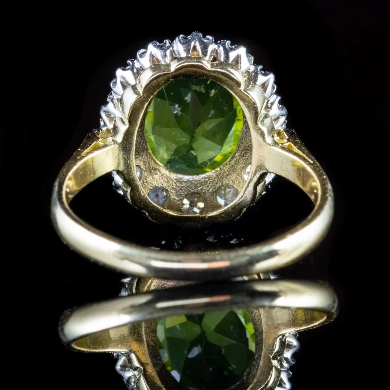Vintage Peridot Diamond Cluster Ring 18Ct Gold Dated 1969