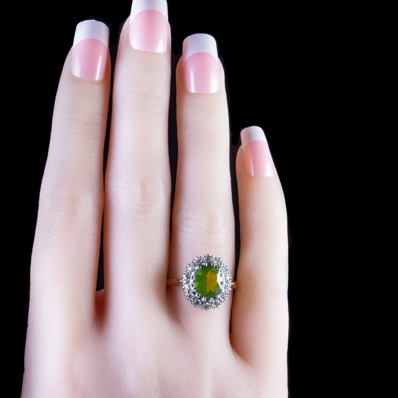 Vintage Peridot Diamond Cluster Ring 18Ct Gold Dated 1969