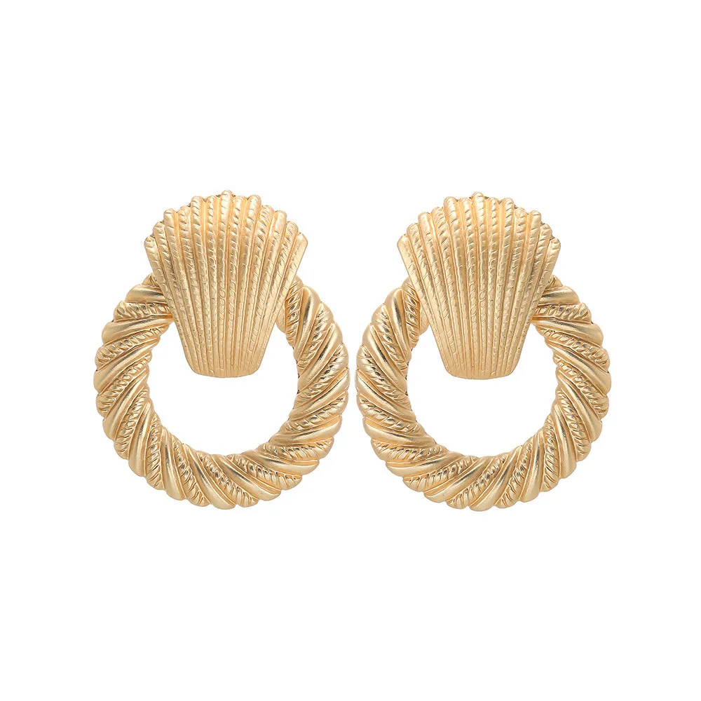 Vintage Textured Gold Plated Door Knocker Post Earrings 【5Pack】