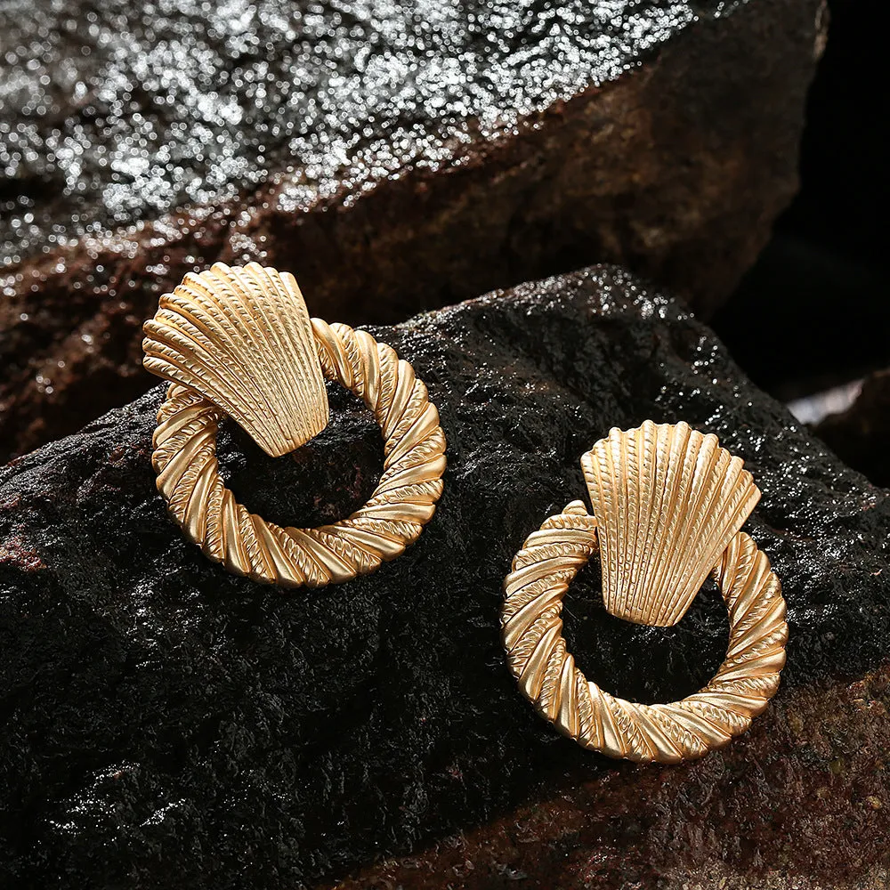 Vintage Textured Gold Plated Door Knocker Post Earrings 【5Pack】