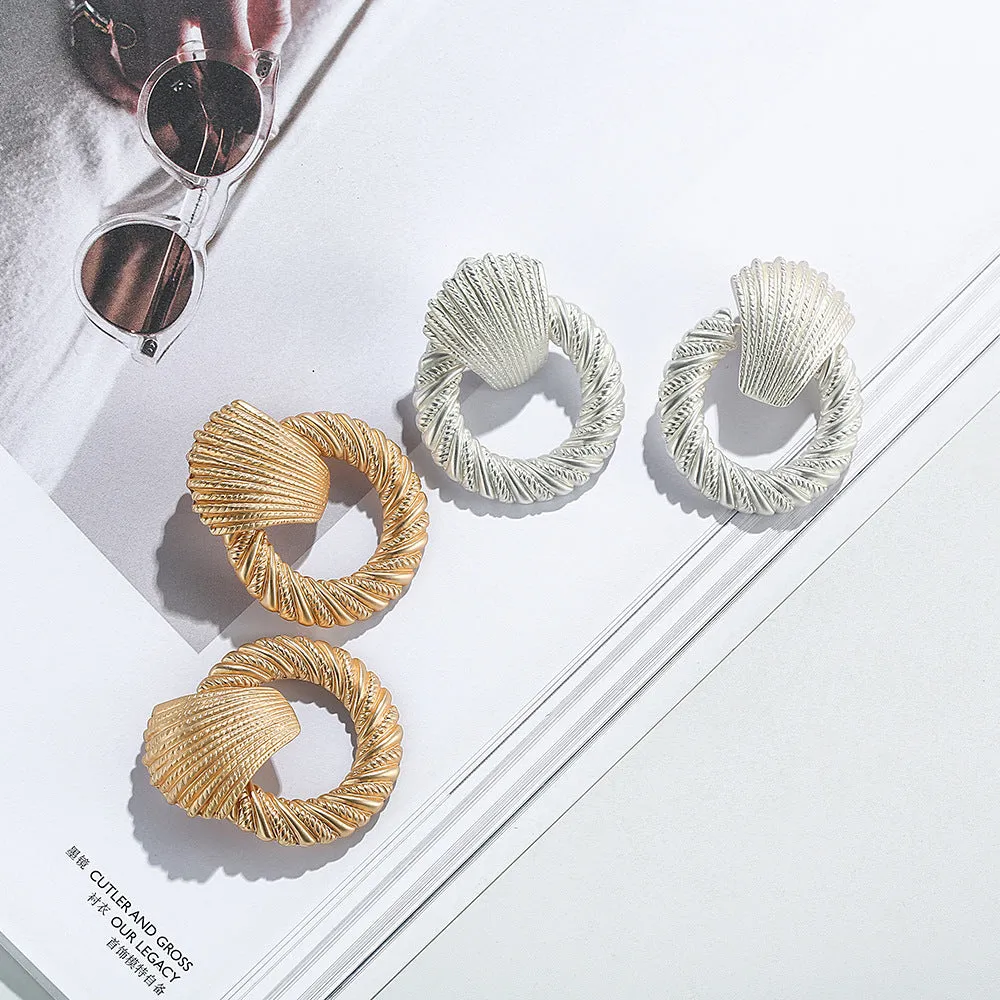 Vintage Textured Gold Plated Door Knocker Post Earrings 【5Pack】