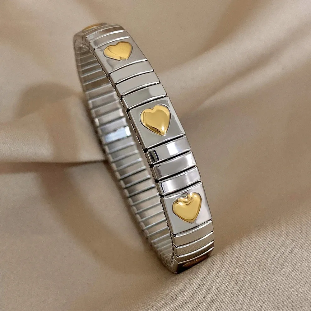 Waterproof Stainless Steel Bangles Bracel Love Heart Flower Square Pattern Jewelry