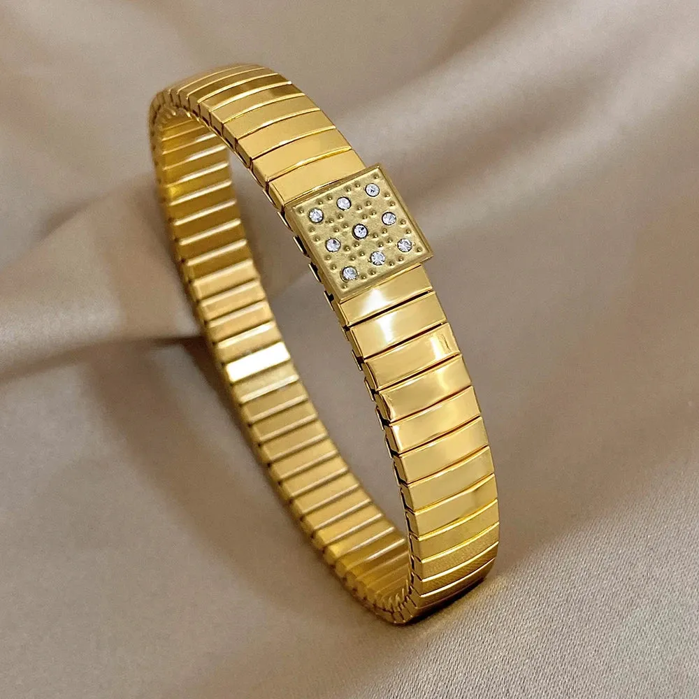 Waterproof Stainless Steel Bangles Bracel Love Heart Flower Square Pattern Jewelry