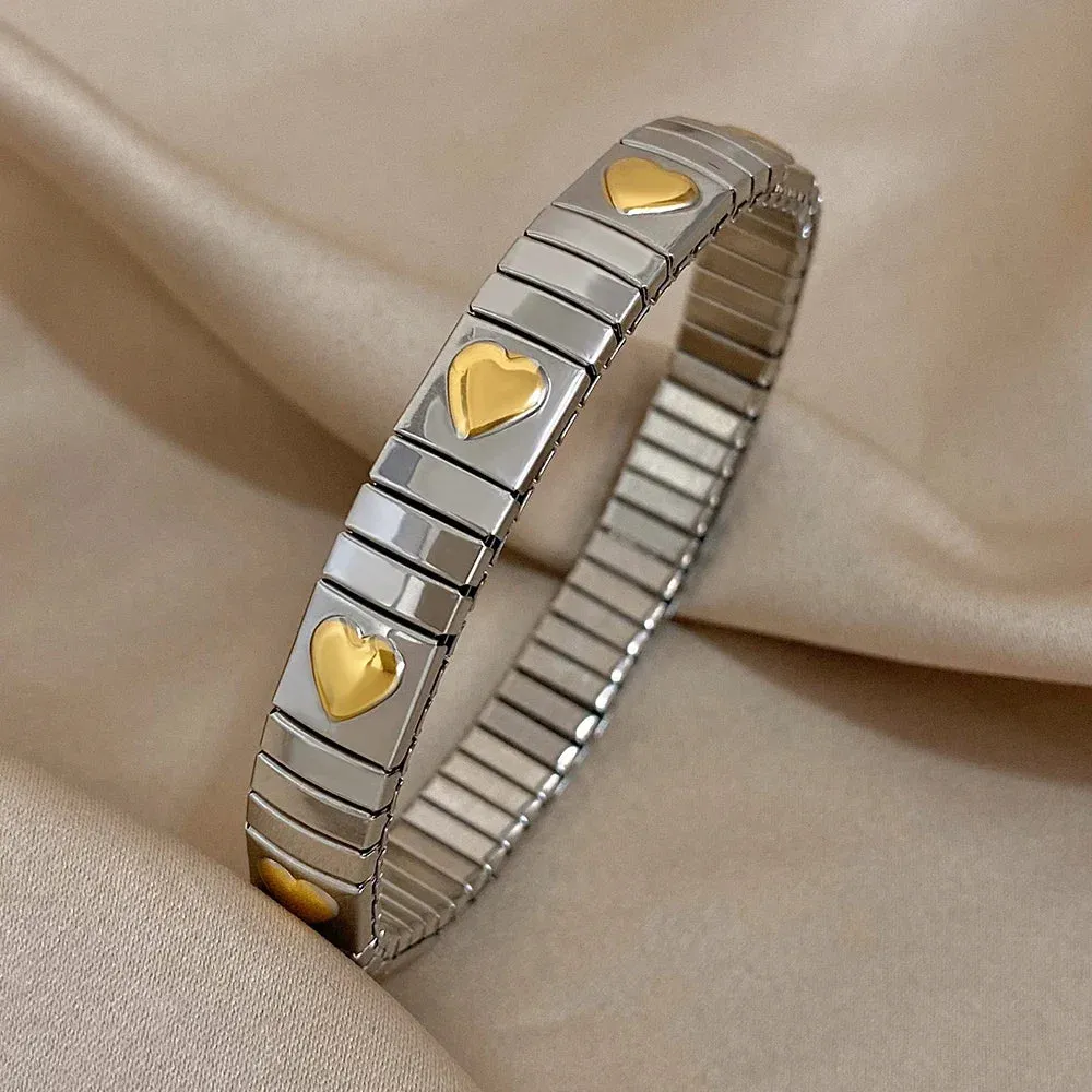 Waterproof Stainless Steel Bangles Bracel Love Heart Flower Square Pattern Jewelry