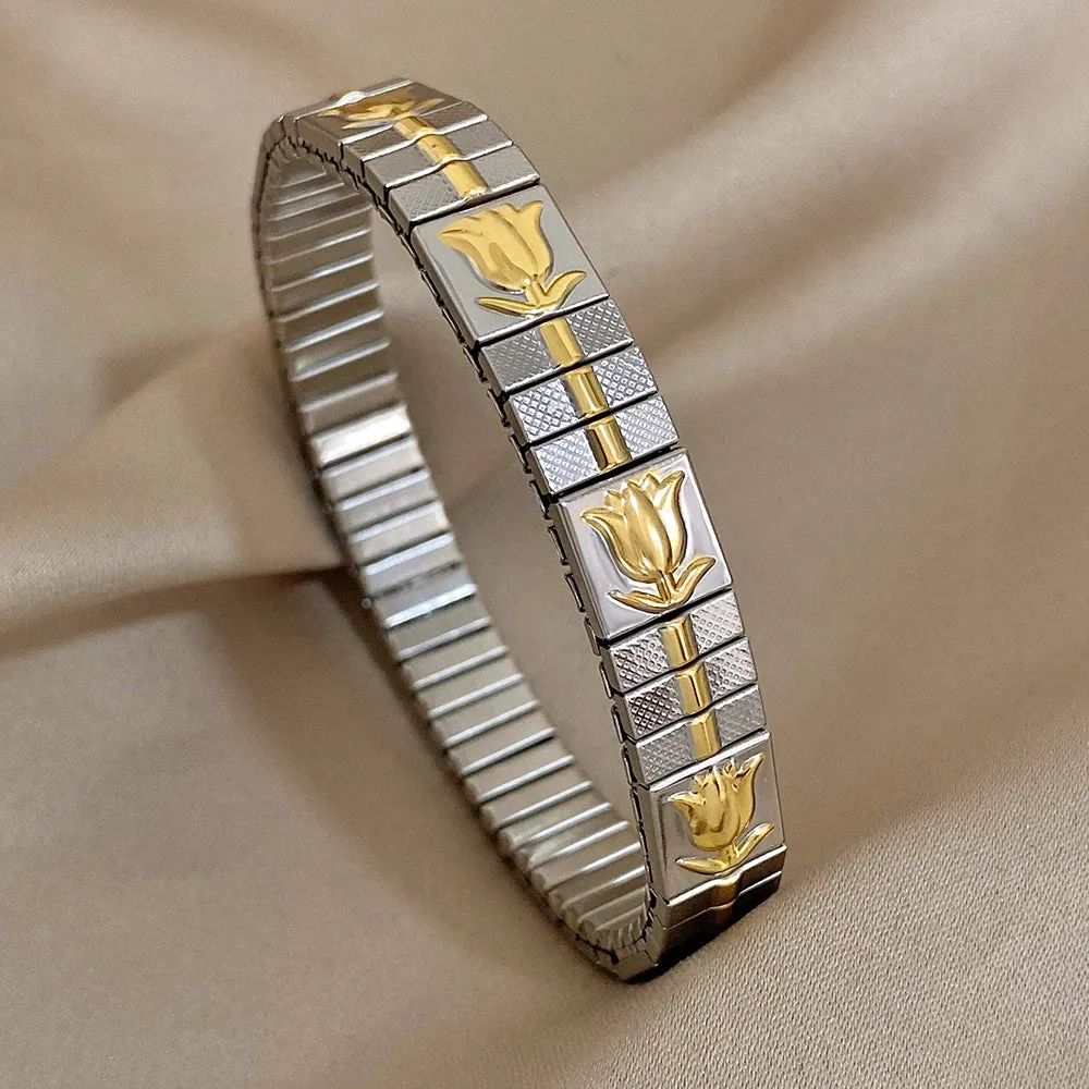 Waterproof Stainless Steel Bangles Bracel Love Heart Flower Square Pattern Jewelry