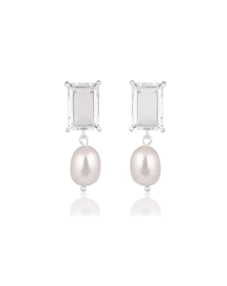 wedding earrings - modern and chic clear quartz stud with baroque pearl drop - Thea by Lola Knight