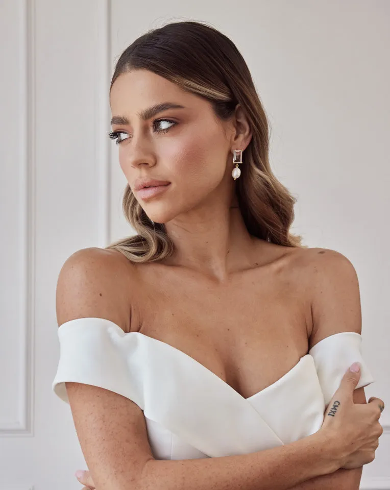 wedding earrings - modern and chic clear quartz stud with baroque pearl drop - Thea by Lola Knight