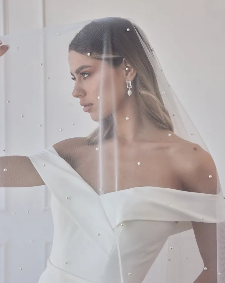 wedding earrings - modern and chic clear quartz stud with baroque pearl drop - Thea by Lola Knight