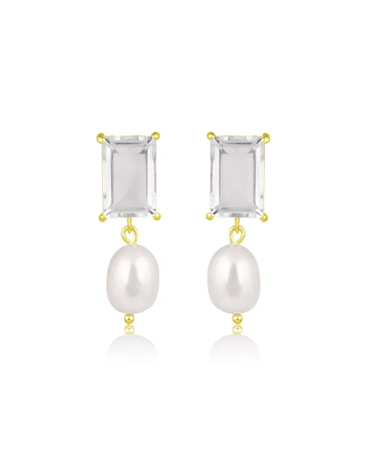 wedding earrings - modern and chic clear quartz stud with baroque pearl drop - Thea by Lola Knight