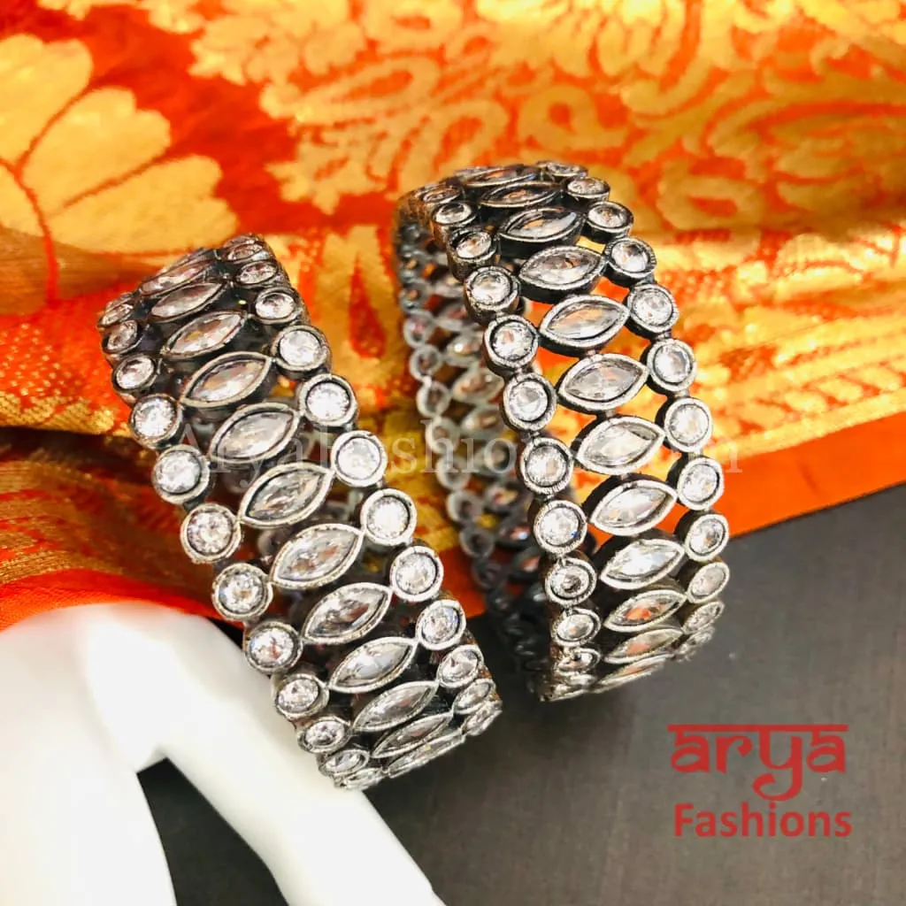 Yashvi Silver Oxidized Bracelet Bangles with colored Stones