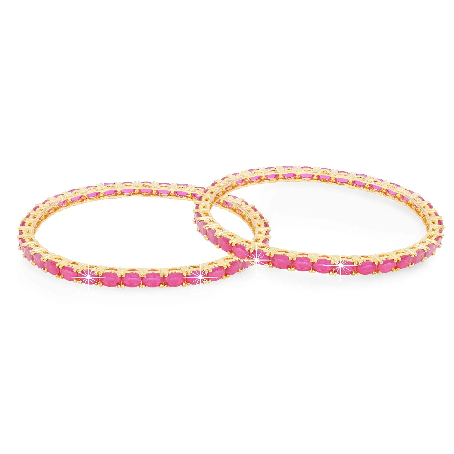 Yellow Chimes Classic Pink AD/American Diamond Studded 18k Gold Plated Designer Oval 2 PCs Handcrafted Bangles Set for Women & Girls (2.6)